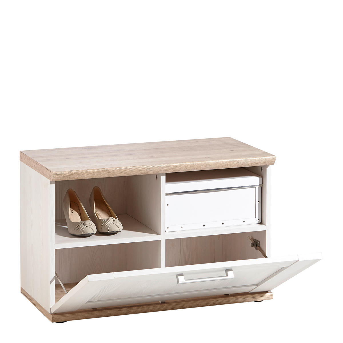 LAVICA DO PREDSIENE, 76/50/38 cm - farba smrekovca/biela, Design, kompozitné drevo/plast (76/50/38cm) - Xora