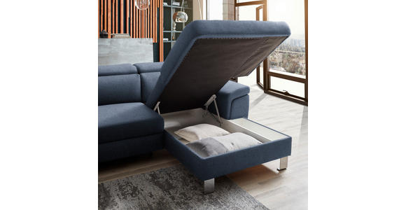 ECKSOFA inkl. Funktionen Blau Webstoff  - Blau/Silberfarben, Design, Textil/Metall (250/167cm) - Xora