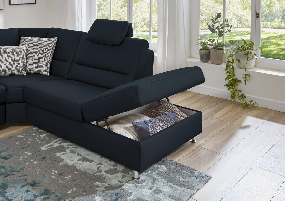 ECKSOFA in Echtleder Dunkelblau  - Beige/Alufarben, Design, Leder/Metall (288/249cm) - Beldomo Premium