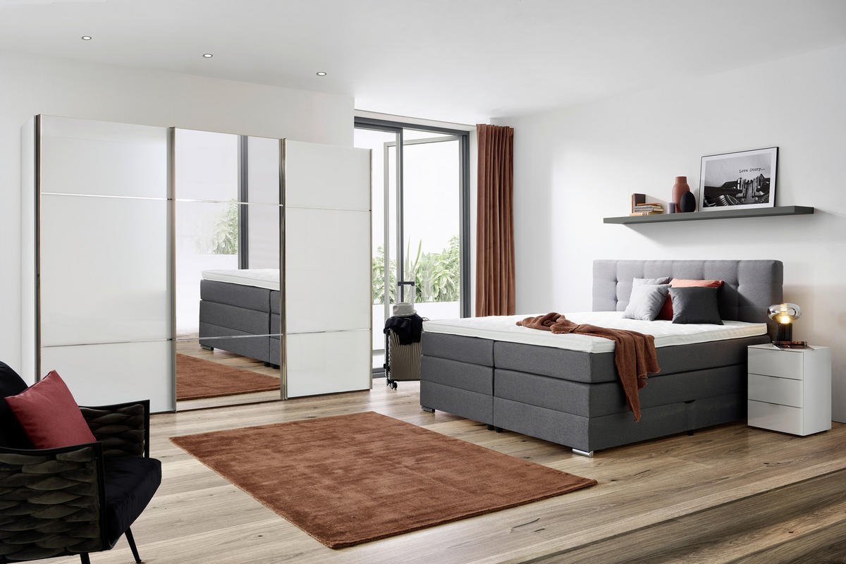 BOXSPRINGBETT 180/200 cm  in Grau  - Silberfarben/Schwarz, KONVENTIONELL, Holz/Holzwerkstoff (180/200cm) - Moderano