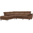 ECKSOFA in Flachgewebe, Mikrofaser Braun  - Beige/Alufarben, Design, Textil/Metall (242/271cm) - Cantus