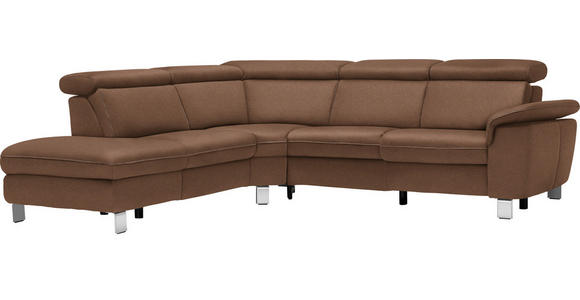 ECKSOFA in Flachgewebe, Mikrofaser Braun  - Beige/Alufarben, Design, Textil/Metall (242/271cm) - Cantus