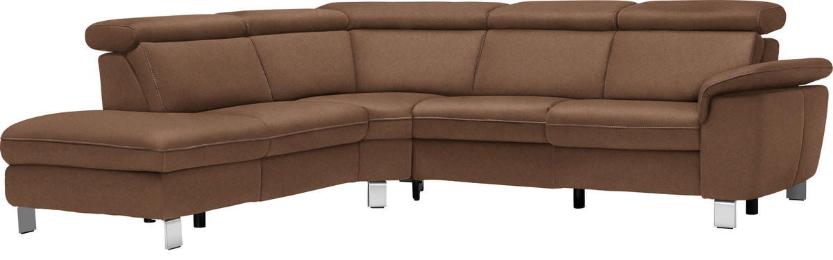 ECKSOFA in Flachgewebe, Mikrofaser Braun  - Beige/Alufarben, Design, Textil/Metall (239/271cm) - Cantus