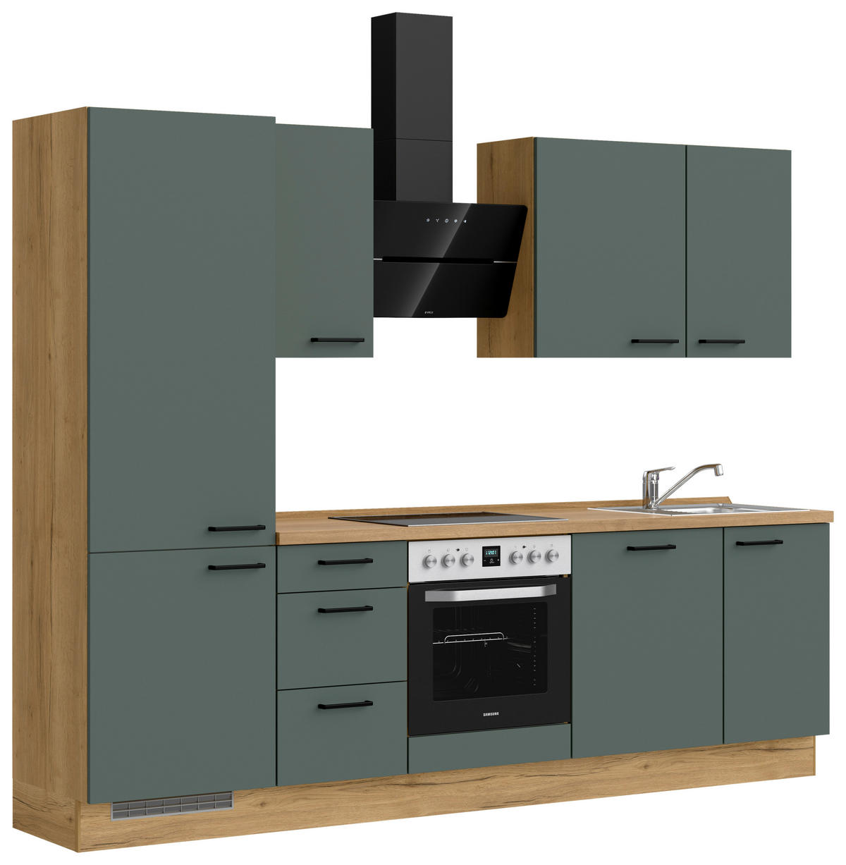 KÜCHENBLOCK 270 cm   in Eichefarben, Dunkelgrün  - Dunkelgrün/Eichefarben, MODERN, Holzwerkstoff/Metall (270cm) - Nobilia