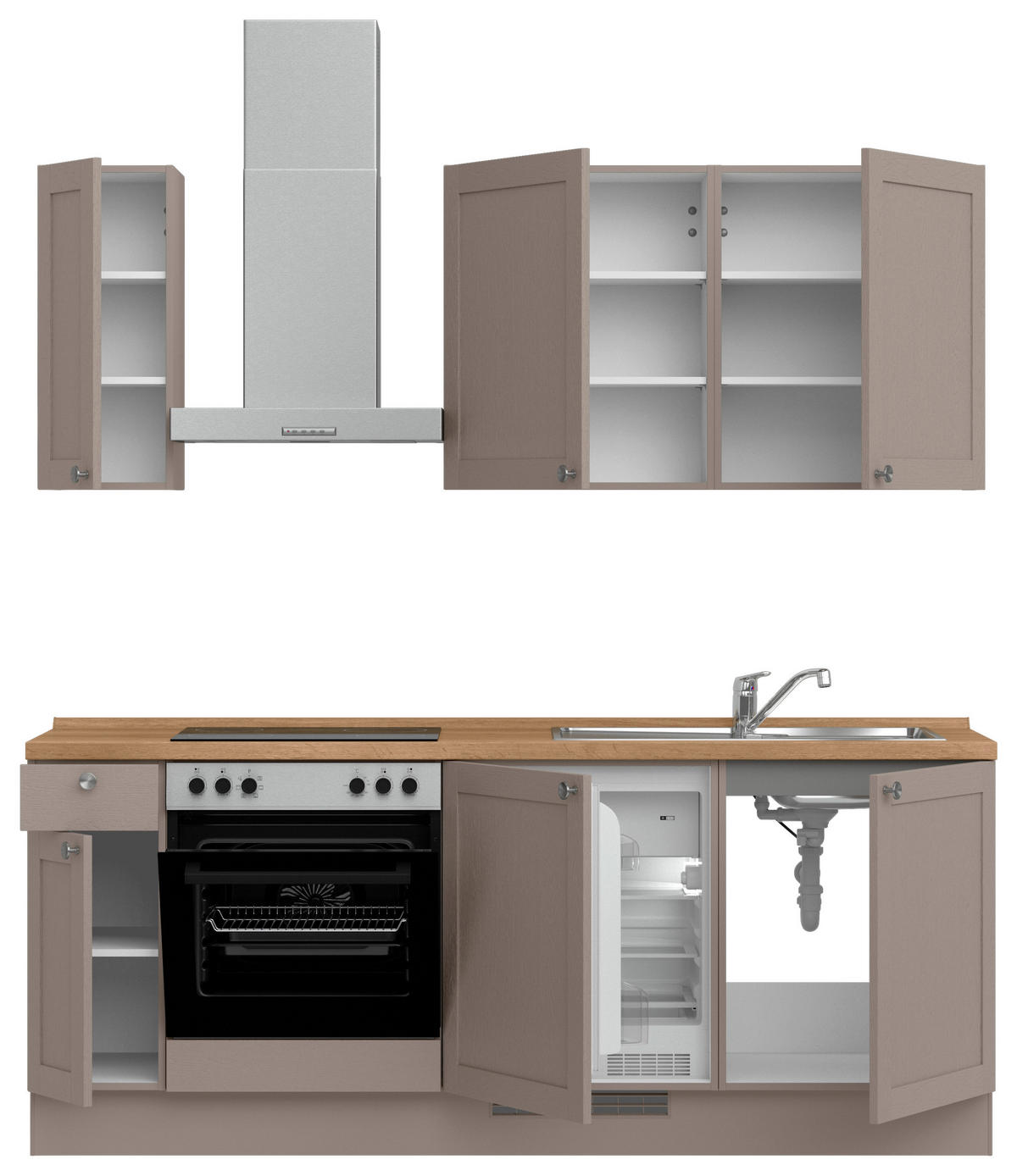 KÜCHENLEERBLOCK Frame 210 cm  in Eichefarben, Beigebraun  - Edelstahlfarben/Eichefarben, MODERN, Holzwerkstoff/Metall (210cm) - Nobilia