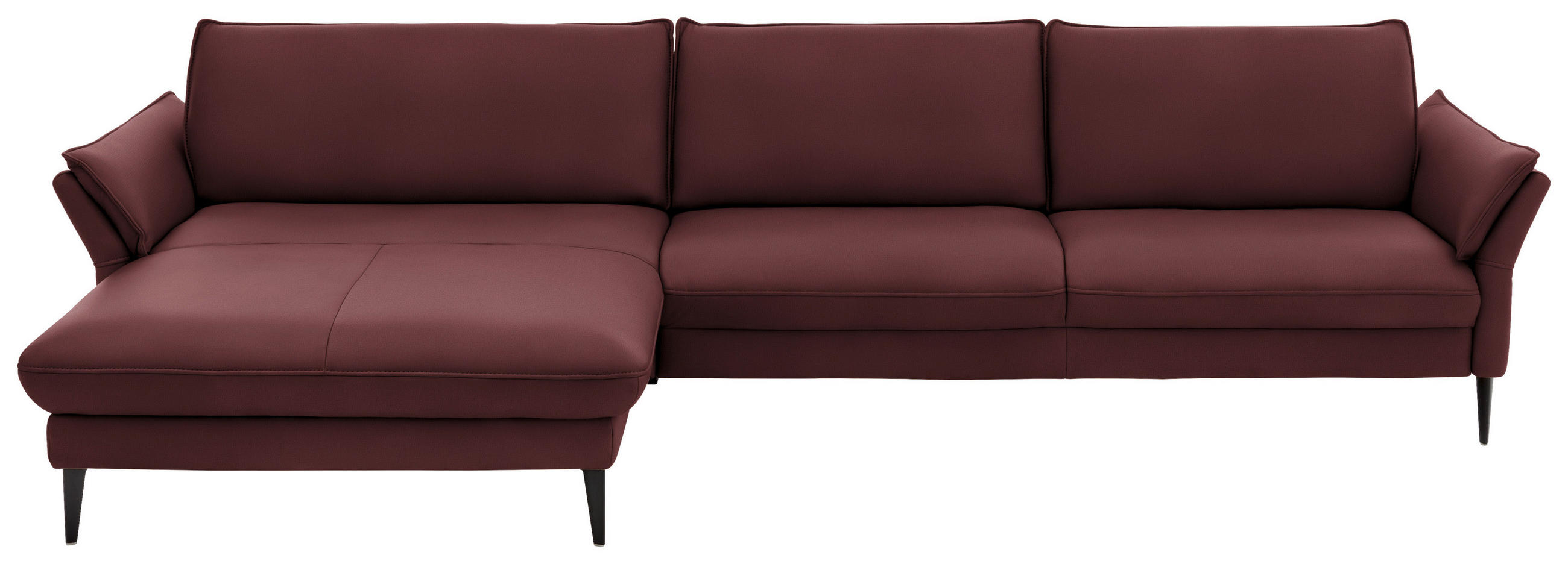 ECKSOFA Beere Echtleder  - Beere/Schwarz, Design, Leder/Metall (172/334cm) - Hukla