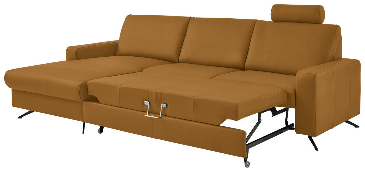 ECKSOFA in Echtleder Gelb  165/267 cm  - Gelb/Schwarz, Design, Leder/Metall (165/267cm) - Beldomo Premium