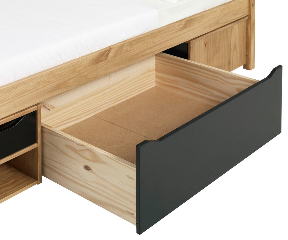 KREVET S PROSTOR. ZA ODLAGANJ   90/200 cm   prirodne boje, crna  - prirodne boje/crna, Moderno, drvni materijal/drvo (90/200cm) - MID.YOU