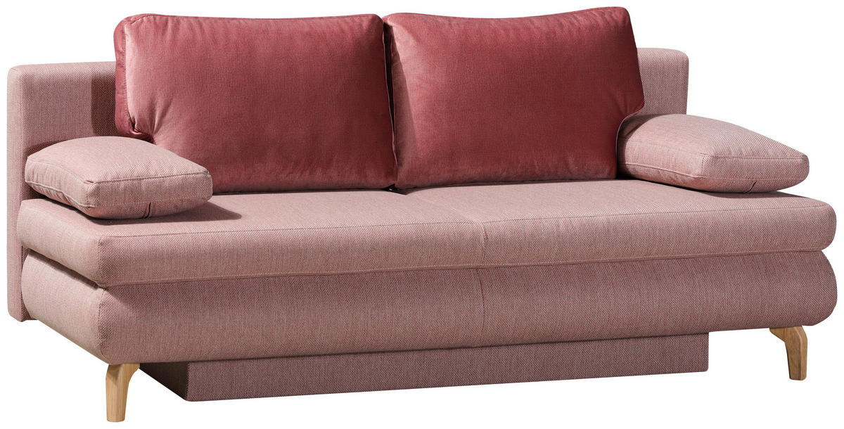 SCHLAFSOFA in Flachgewebe Rosa  - Eichefarben/Dunkelrosa, Design, Holz/Textil (200/91/92cm) - Novel