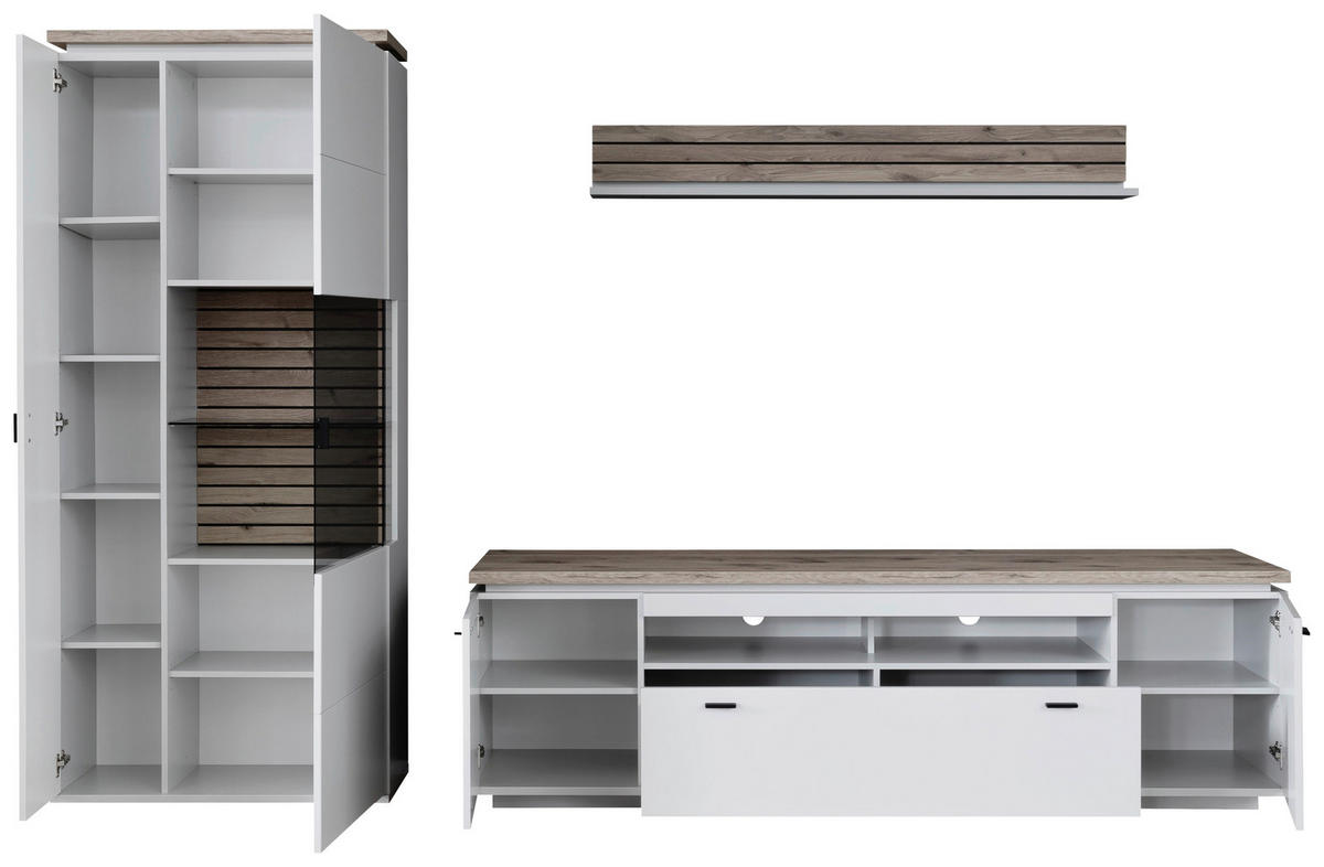 WOHNWAND  in Grau, Eichefarben  310/207/50 cm  - Eichefarben/Anthrazit, Design, Glas/Holzwerkstoff (310/207/50cm) - Stylife