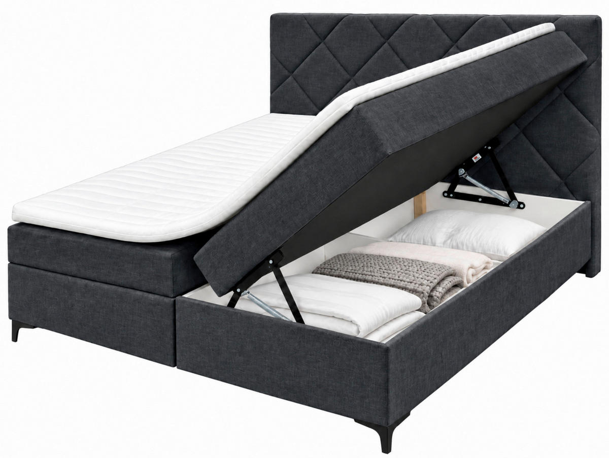BOXBETT 160/200 cm,  in Anthrazit, Bettkasten, Topper, H3 + H3 = fest  - Anthrazit/Schwarz, MODERN, Holz/Textil (160/200cm) - MID.YOU