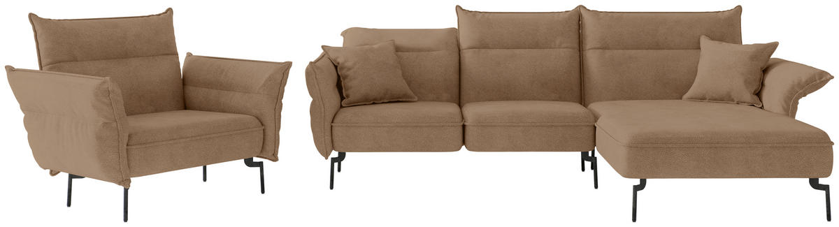 SITZGARNITUR Jakarta Flachgewebe Hellbraun  - Hellbraun/Edelstahlfarben, Design, Textil/Metall (265/185cm) - Livetastic