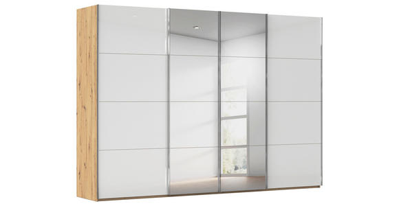 SCHWEBETÜRENSCHRANK  in Weiß, Eiche Artisan  - Chromfarben/Weiß, Design, Glas/Holzwerkstoff (316/235/68cm) - Novel