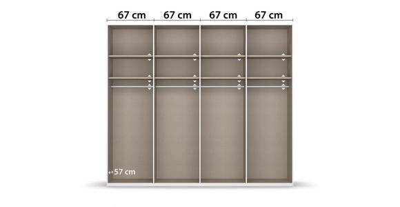 SCHWEBETÜRENSCHRANK 271/235/68 cm 4-türig Grau, Eiche Artisan  - Chromfarben/Eiche Artisan, KONVENTIONELL, Glas/Holzwerkstoff (271/235/68cm) - Novel