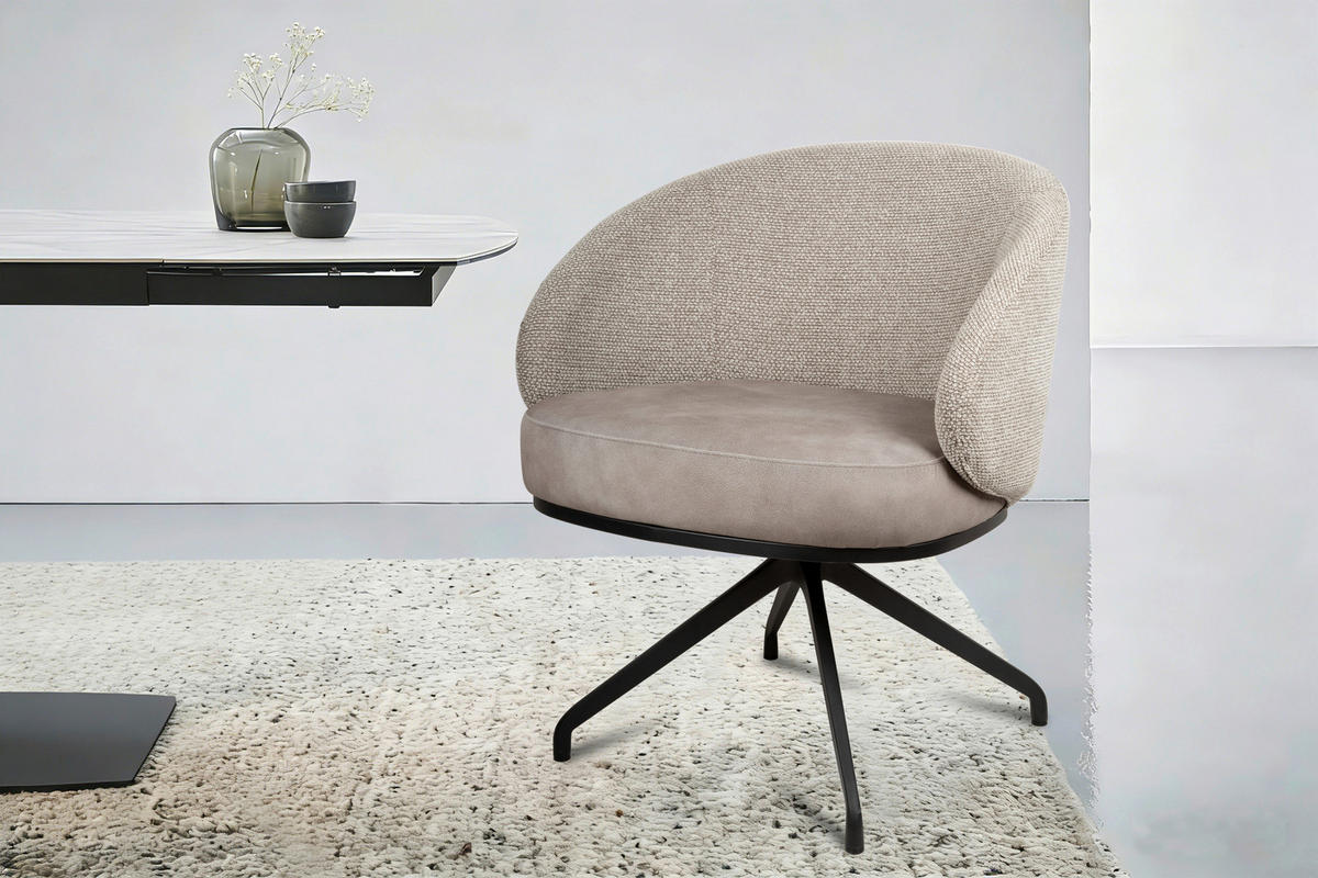 Scaun Cu Brațe din metal, textil, negru, taupe - taupe/negru, Design, metal/textil (73/83/68cm) - Novel