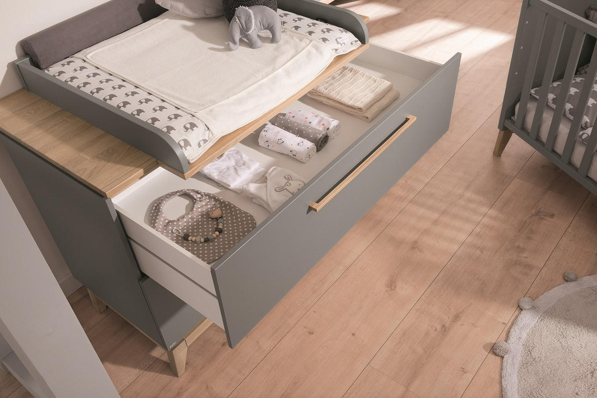 KOMODA ZA PREVIJANJE  Sten  - siva/boje hrasta, Design, drvni materijal/drvo (123,3/92,1/57,2cm) - Paidi