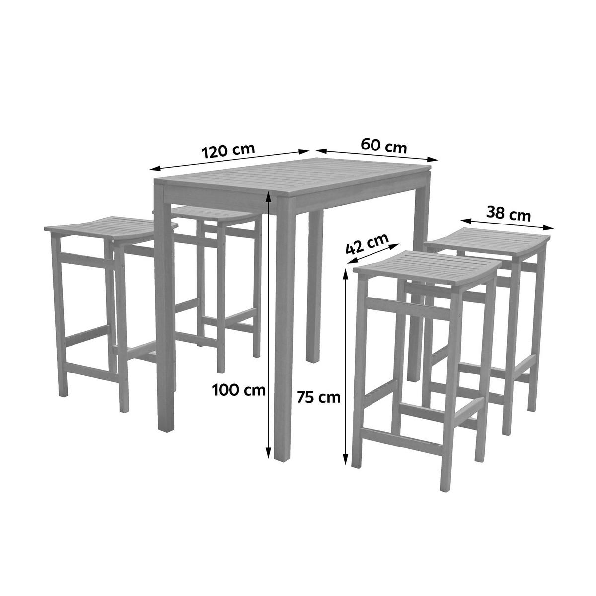 GARTENBARSET 5-teilig  - Eukalyptusholzfarben, Basics, Holz (150/120/100cm) - Gardenson