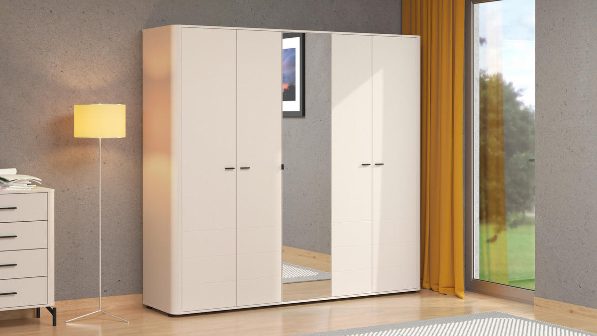 DREHTÜRENSCHRANK 224,5/210,5/56 cm,  in Kaschmir, 5-türig  - Kaschmir/Schwarz, Basics, Holzwerkstoff/Kunststoff (224,5/210,5/56cm) - MID.YOU