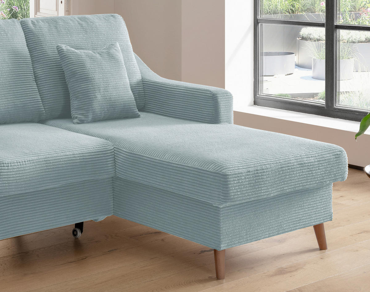 ECKSOFA in Cord Hellblau  - Naturfarben/Hellblau, Design, Holz/Textil (228/150cm) - P & B