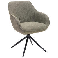 ARMLEHNSTUHL  Sitzfläche 360° drehbar, automatische Rückholfunktion Leinenoptik  - Schwarz/Grün, Design, Textil/Metall (64/84/61cm) - Novel