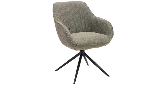 ARMLEHNSTUHL  Sitzfläche 360° drehbar, automatische Rückholfunktion Leinenoptik  - Schwarz/Grün, Design, Textil/Metall (64/84/61cm) - Novel