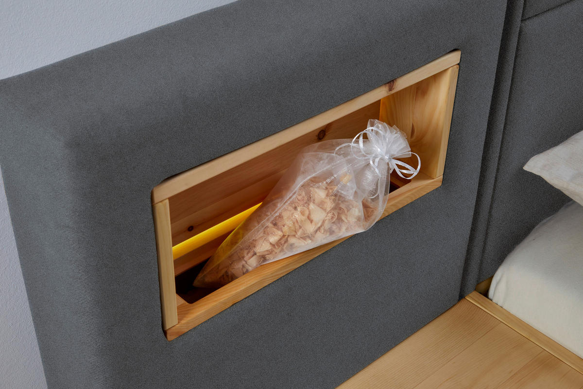BETT 200/200 cm  Grau, Zirbelkieferfarben   - Zirbelkieferfarben/Grau, Natur, Holz/Textil (200/200cm) - Valnatura