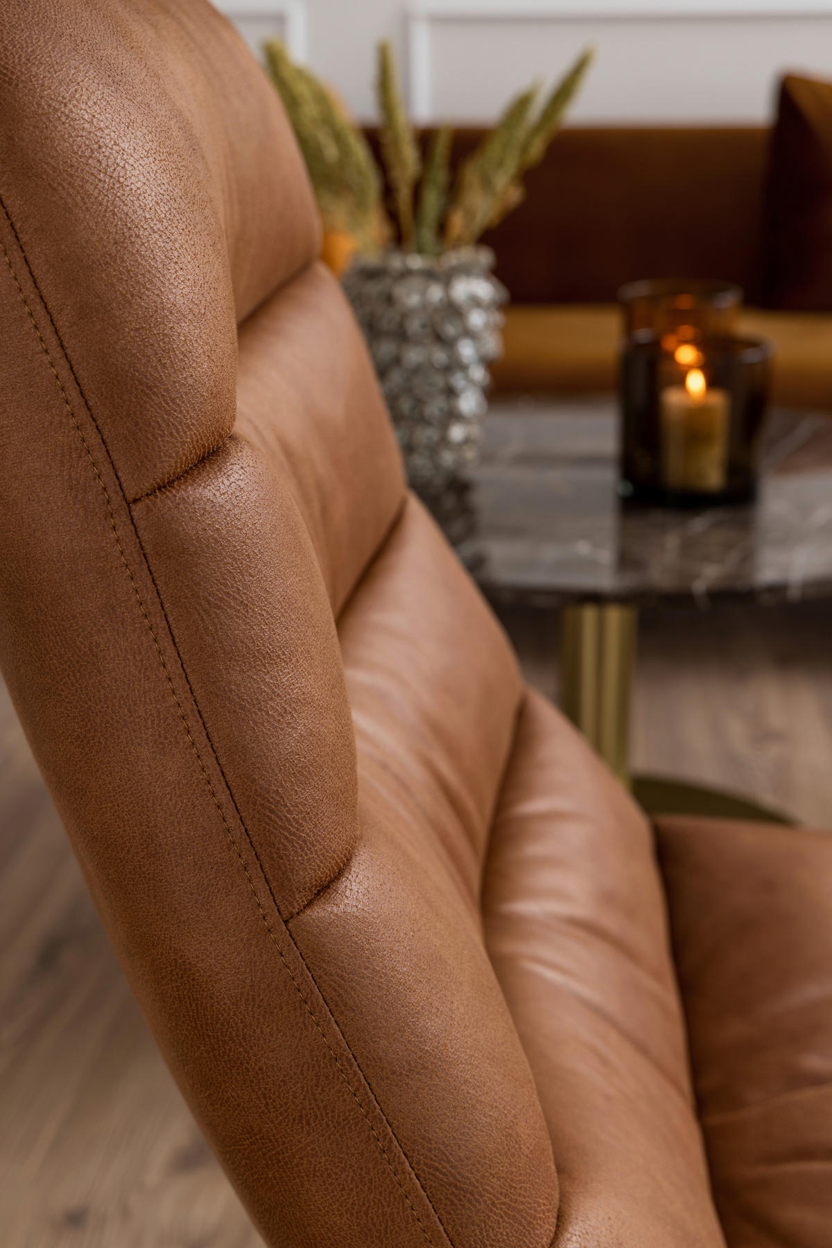 SESSEL in Lederlook (vegan) Cognac  - Cognac/Schwarz, Design, Textil/Metall (82,5/97/93cm) - Livetastic