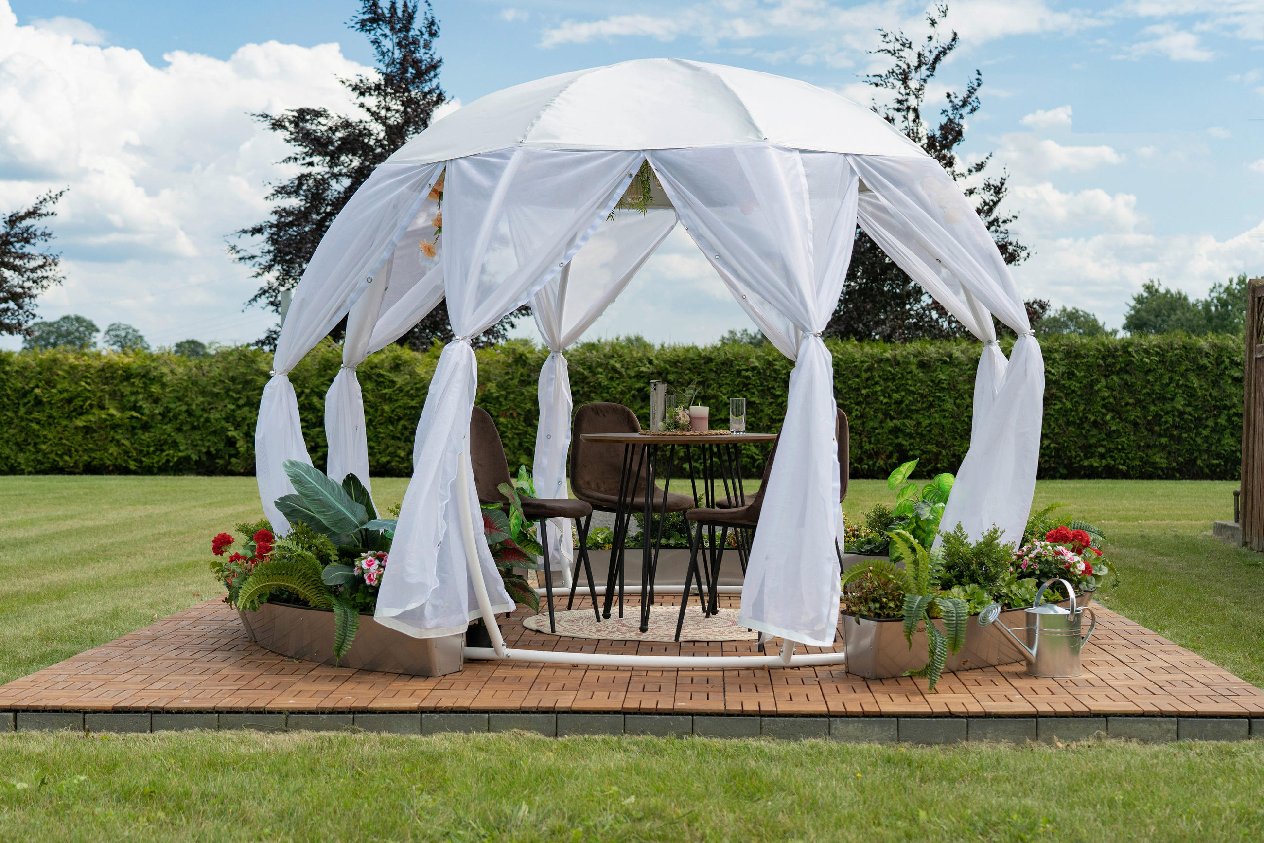 PAVILLON 372/250/372 cm Aluminium  - Silberfarben/Weiß, Basics, Textil/Metall (372/250/372cm)
