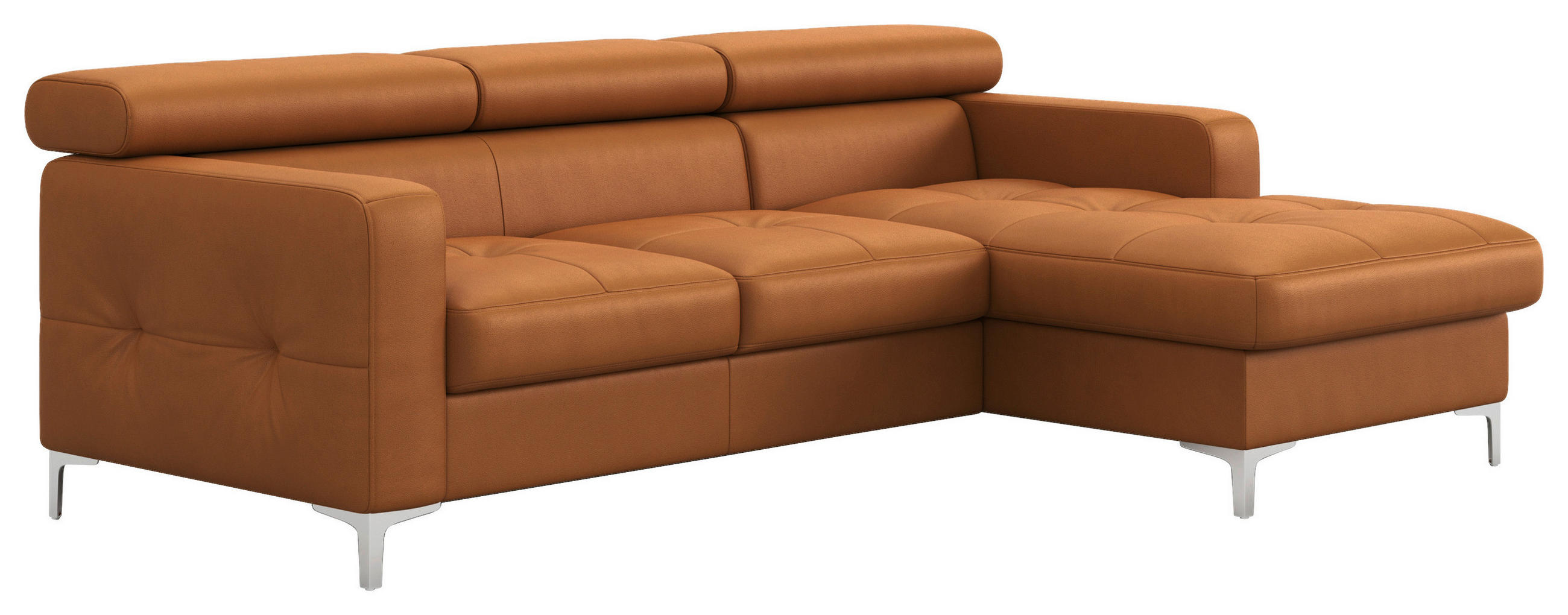 ECKSOFA Gelb Echtleder Bettkasten, Schlaffunktion, Kopfteilverstellung, Kopfstütze  - Chromfarben/Gelb, Design, Leder/Metall (227/168cm) - Livetastic