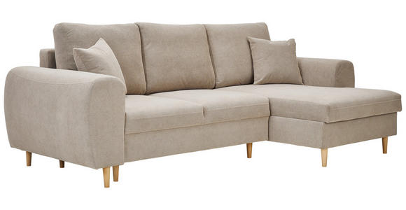 ECKSOFA in Webstoff Beige 250/145 cm - Beige/Naturfarben, KONVENTIONELL, Holz/Textil (250/145cm) - Carryhome