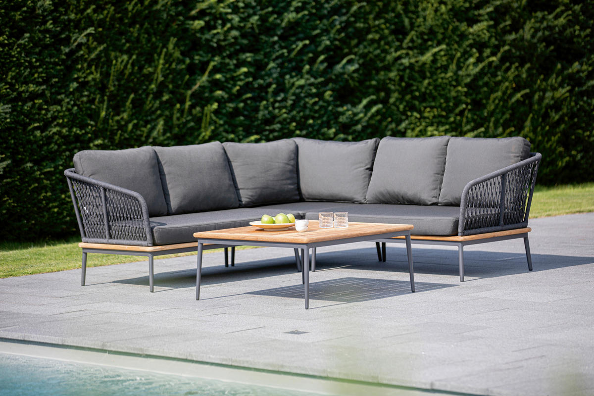 LOUNGEECKTEIL  - Anthrazit/Teakfarben, Basics, Holz/Textil (82/71/82cm)