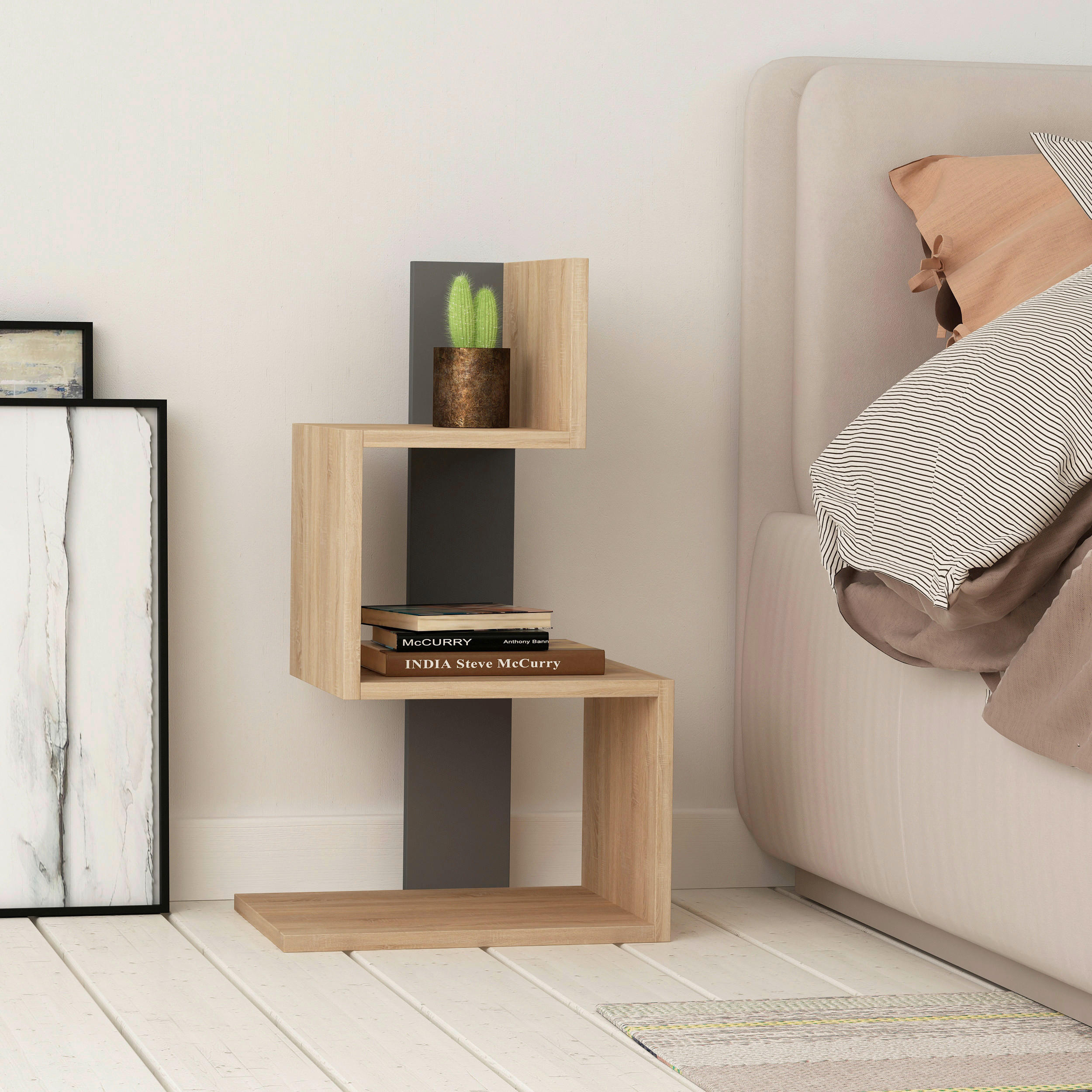 BEISTELLTISCH Anthrazit, Eichefarben  - Eichefarben/Anthrazit, Design, Holzwerkstoff (42/72/30cm) - Livetastic