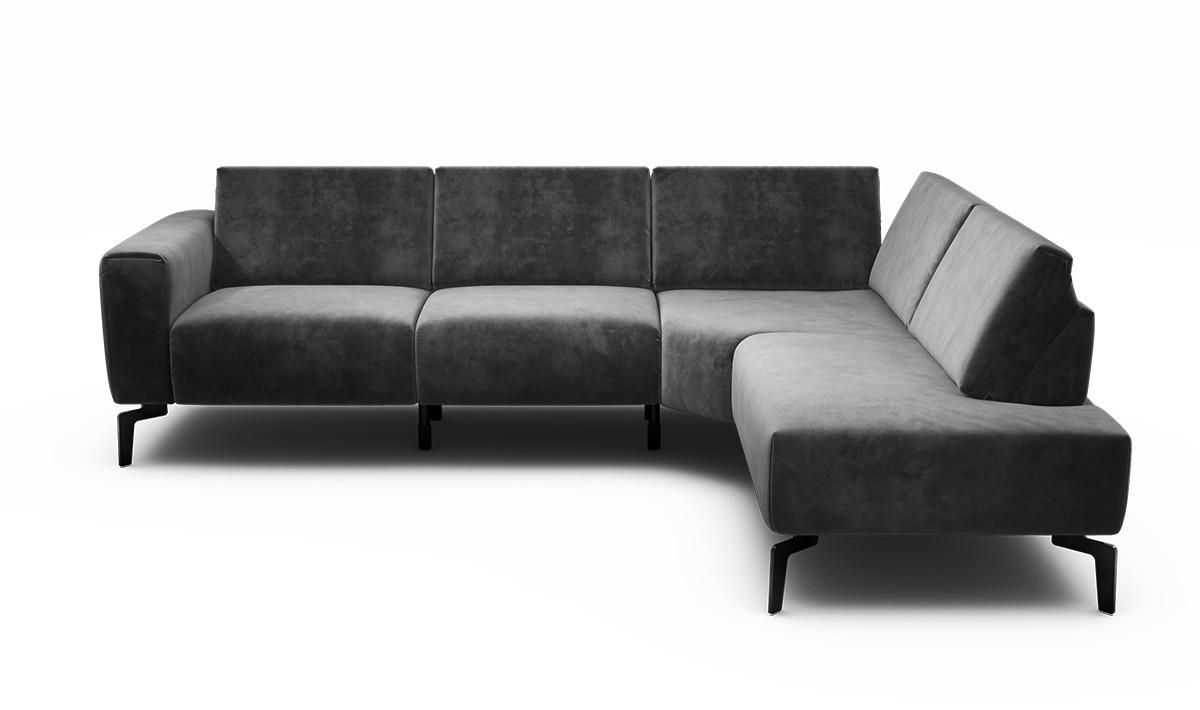 ECKSOFA Cosy Anthrazit Samt  - Anthrazit/Schwarz, Design, Textil/Metall (256/193cm) - SENSOO