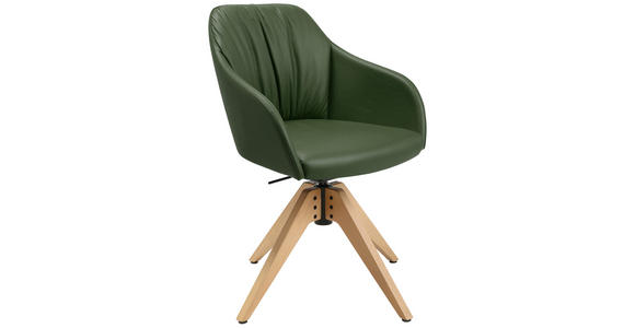 ARMLEHNSTUHL in Echtleder pigmentiert - Eichefarben/Grün, Design, Leder/Holz (58/82,5-85,2/60cm) - Johann Jakob