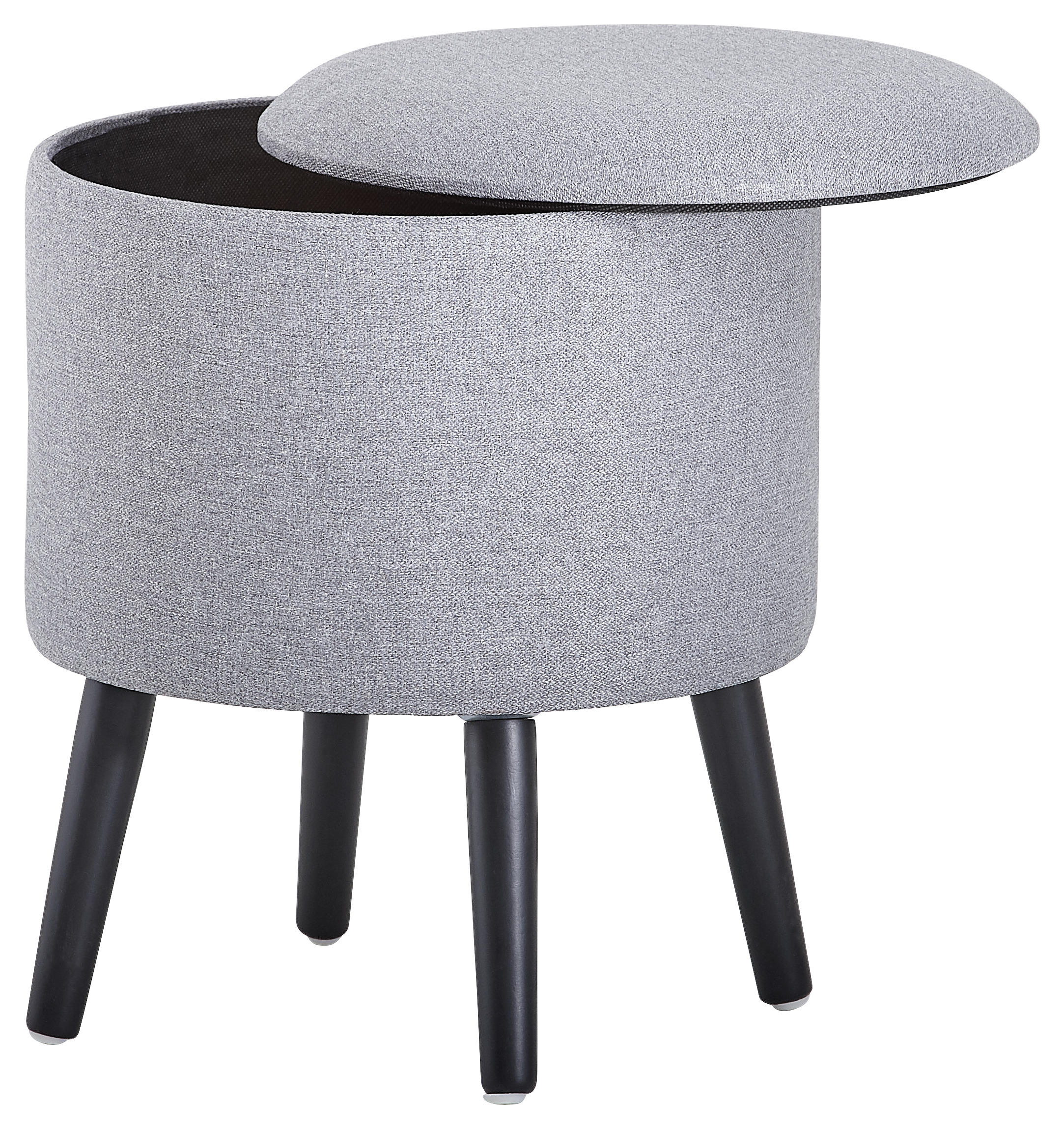 Thumbnail - Xora Hocker, Grau, Schwarz, Holz, Textil, Kiefer, massiv, rund, 40x46x40 cm, Wohnzimmer, Hocker, Sitzhocker