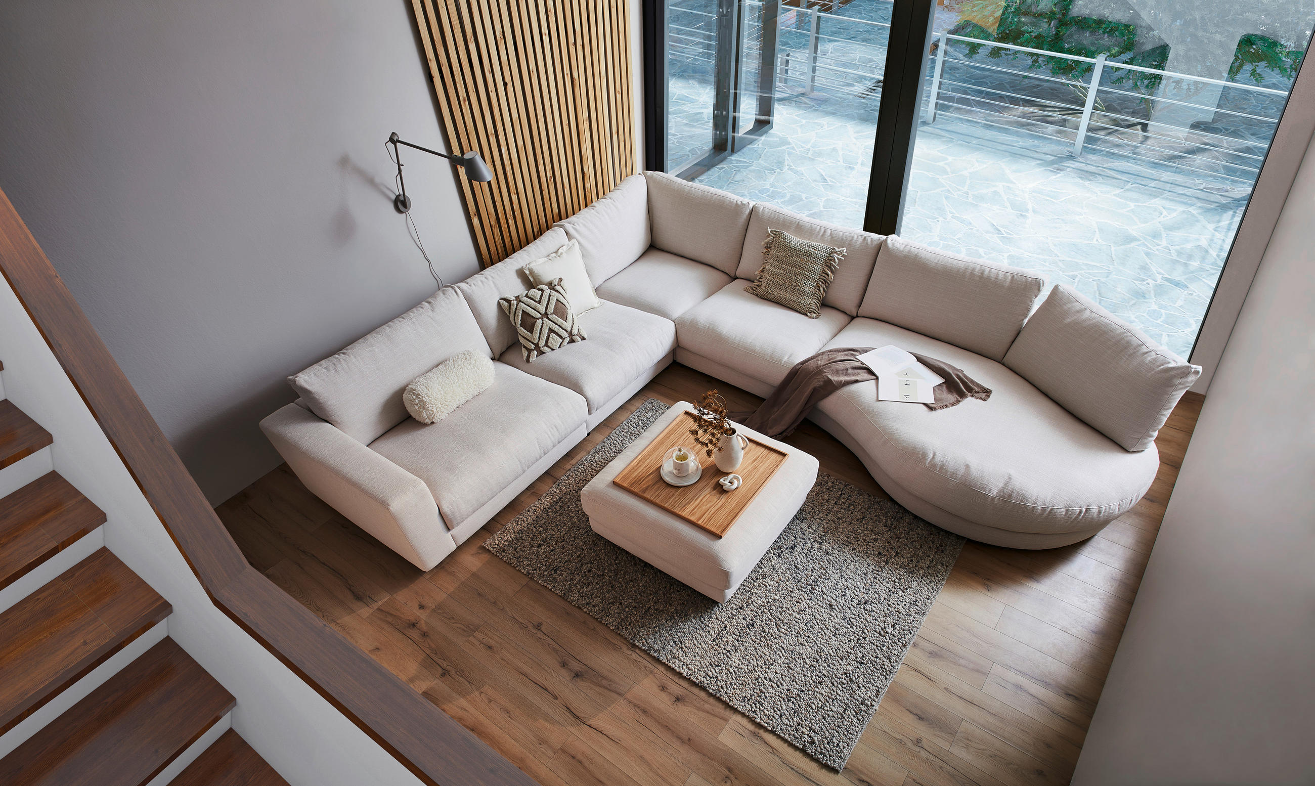 ECKSOFA in Flachgewebe Naturfarben  365/425 cm  - Schwarz/Naturfarben, Design, Kunststoff/Textil (365/425cm) - Lomoco