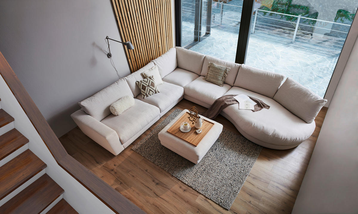 WOHNLANDSCHAFT in Flachgewebe Naturfarben  - Schwarz/Naturfarben, Design, Kunststoff/Textil (365/425cm) - Pure Home Lifestyle