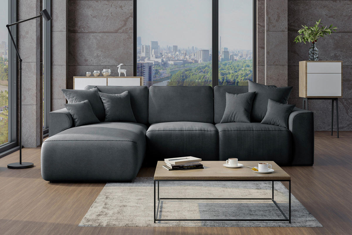 ECKSOFA in Lederlook Anthrazit  195/293 cm  - Chromfarben/Anthrazit, KONVENTIONELL, Kunststoff/Textil (195/293cm) - Carryhome
