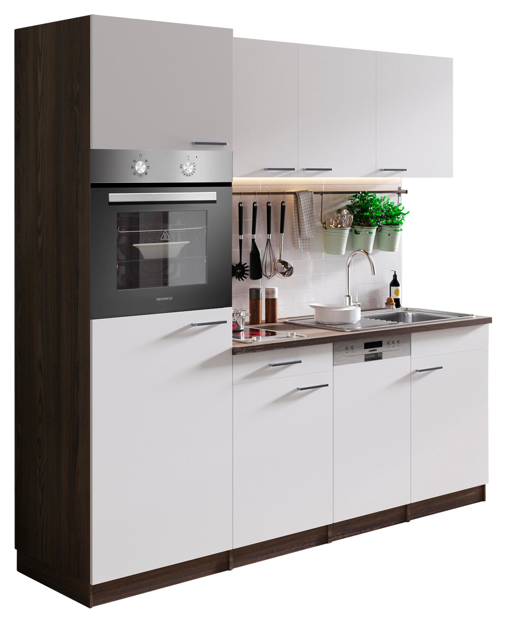KÜCHENBLOCK 205 cm   in Weiß  - Eichefarben/Alufarben, Basics, Holzwerkstoff/Kunststoff (205cm) - Respekta