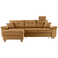 ECKSOFA Goldfarben Cord Bettkasten, Schlaffunktion, Sitztiefenverstellung, Kopfstütze, Liegefläche im Originalstoff  - Goldfarben/Naturfarben, MODERN, Holz/Textil (176/270cm) - Livetastic