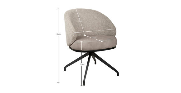 ARMLEHNSTUHL  Typenauswahl, Sitzfläche 360° drehbar, automatische Rückholfunktion Chenille, Flanell  - Taupe/Schwarz, Design, Textil/Metall (67/83/63cm) - Novel