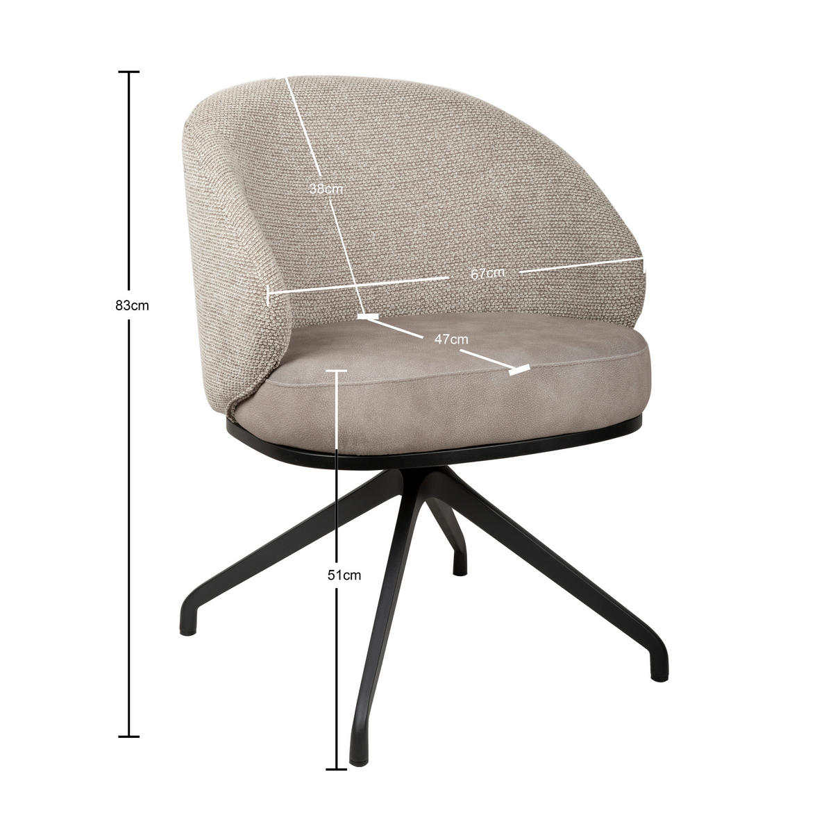 ARMLEHNSTUHL  Typenauswahl, Sitzfläche 360° drehbar, automatische Rückholfunktion Chenille, Flanell  - Taupe/Schwarz, Design, Textil/Metall (67/83/63cm) - Novel