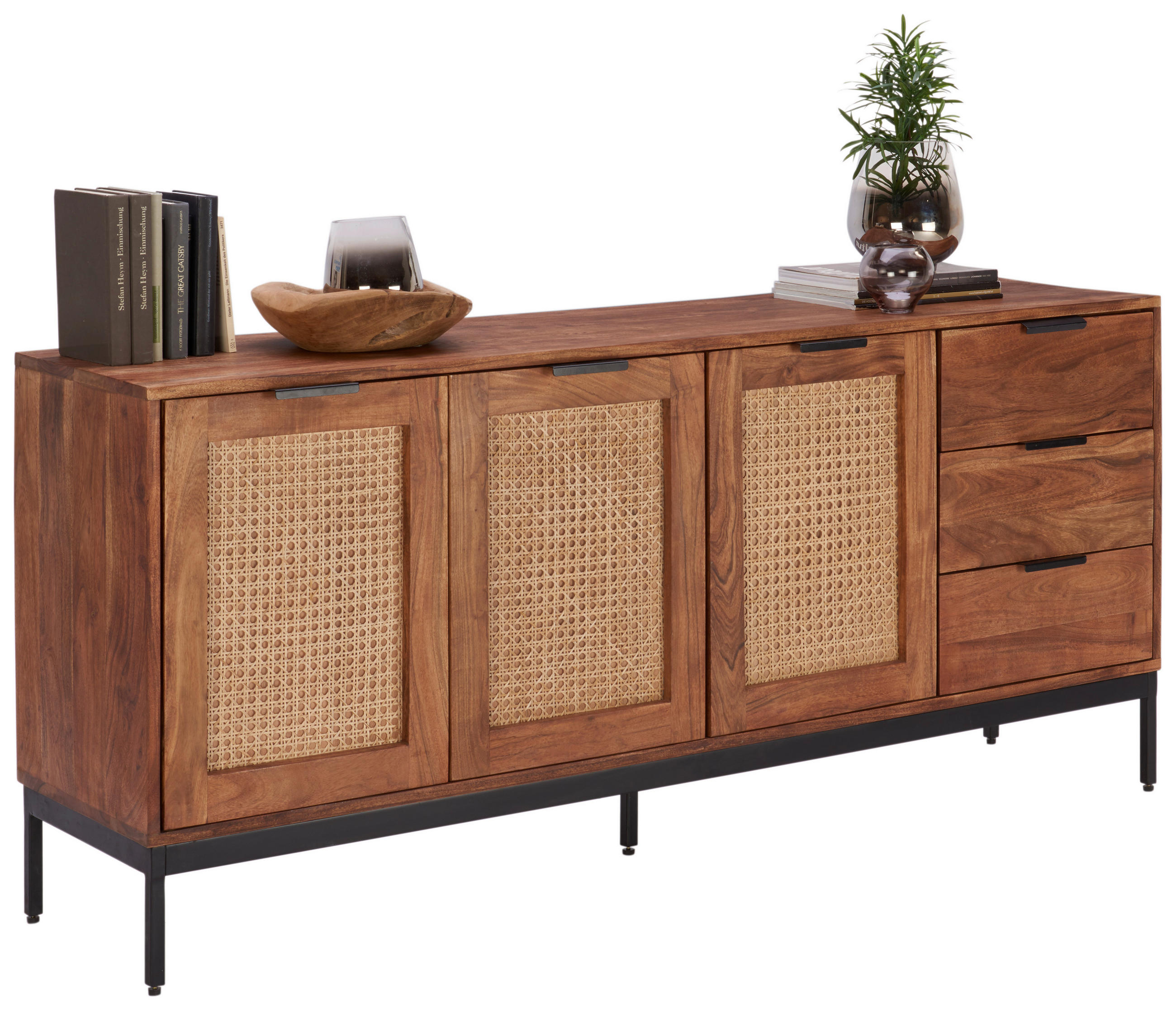 SIDEBOARD Wiener Geflecht  in 170/75/40 cm  - Schwarz/Akaziefarben, LIFESTYLE, Holz/Metall (170/75/40cm) - Landscape