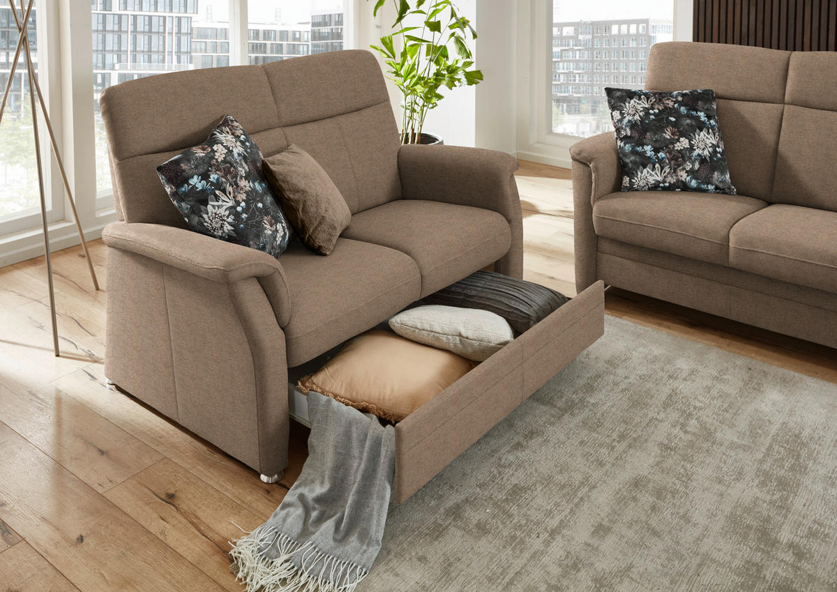 SITZGARNITUR Flachgewebe Hellbraun  - Hellbraun/Alufarben, Konventionell, Textil/Metall (142-194/100/89cm) - Beldomo Comfort