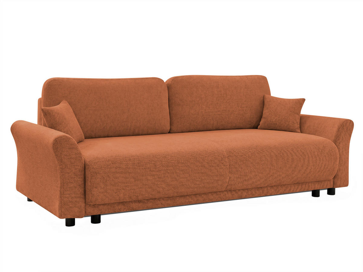 SCHLAFSOFA Flachgewebe, Struktur Rostfarben  inkl. Zierkissen, Rückenkissen, Bettkasten, Schlaffunktion, Rücken echt  - Rostfarben/Schwarz, Design, Textil (244/88/100cm) - P & B