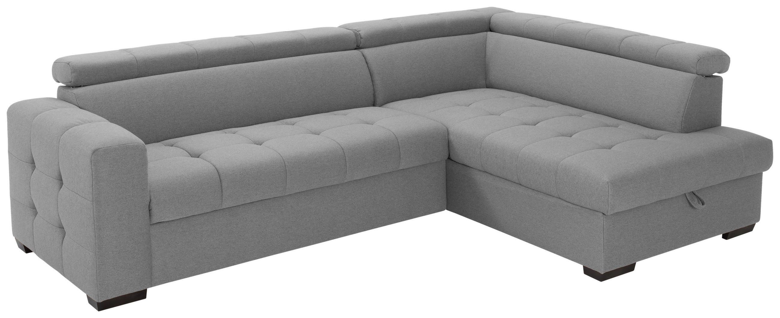 ECKSCHLAFSOFA Hellgrau Flachgewebe  - Hellgrau/Schwarz, Design, Holz/Textil (272/187cm) - Livetastic