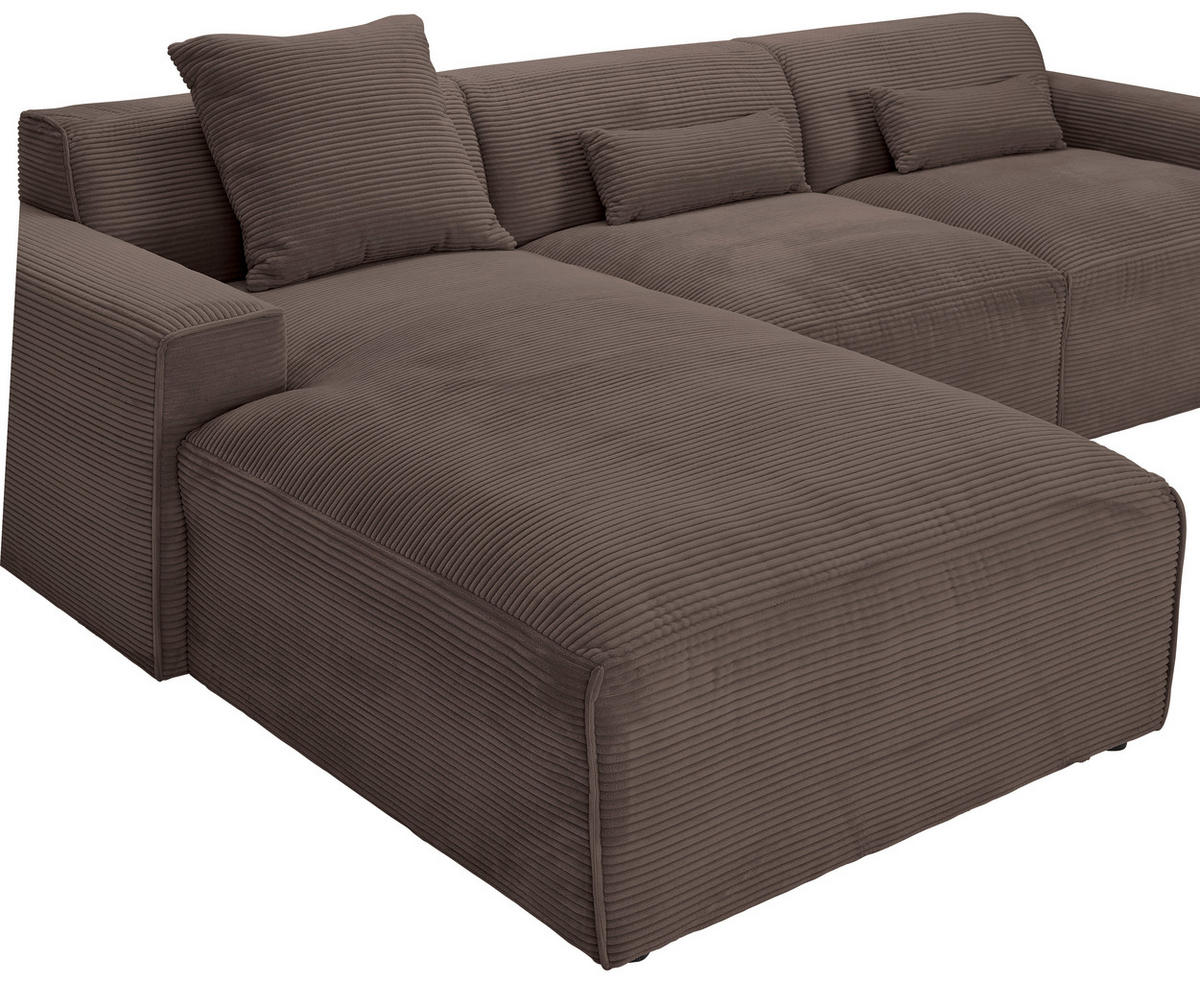 ECKSOFA in Cord Mokka  - Schwarz/Mokka, Design, Kunststoff/Textil (196/303cm) - Livetastic