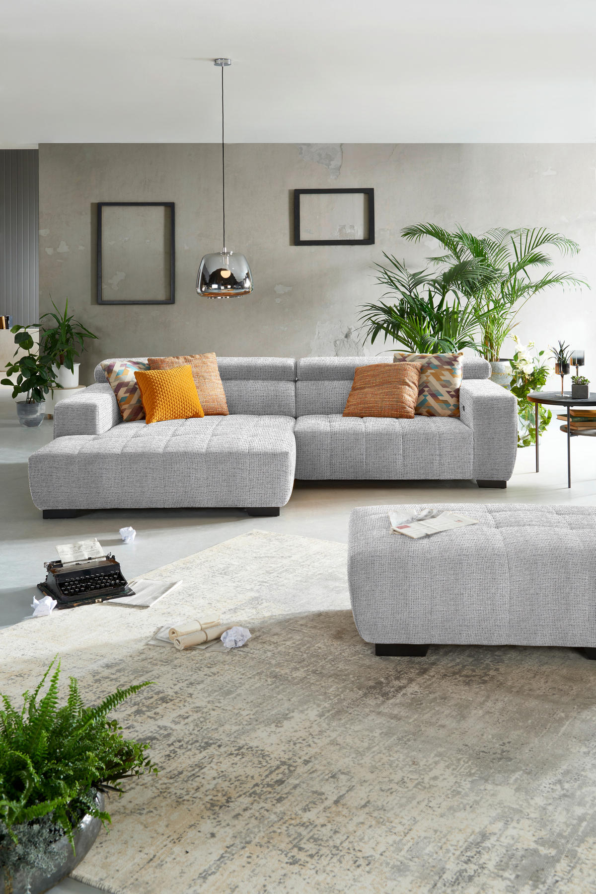 ECKSOFA in Webstoff Hellgrau  - Hellgrau/Schwarz, Konventionell, Textil/Metall (182/279cm) - Hom`in