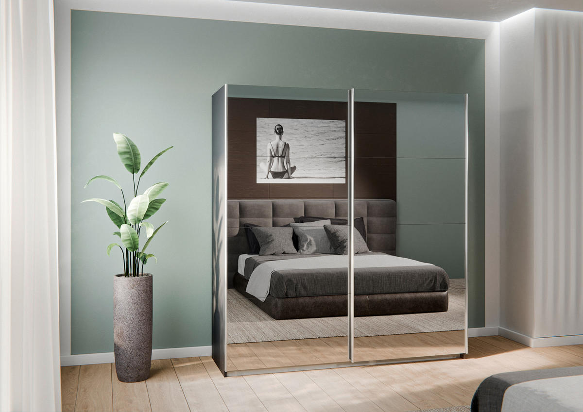 SCHWEBETÜRENSCHRANK Graphitfarben, Silberfarben  - Silberfarben/Alufarben, Modern, Holzwerkstoff/Metall (181/197/61cm) - Rauch Möbel