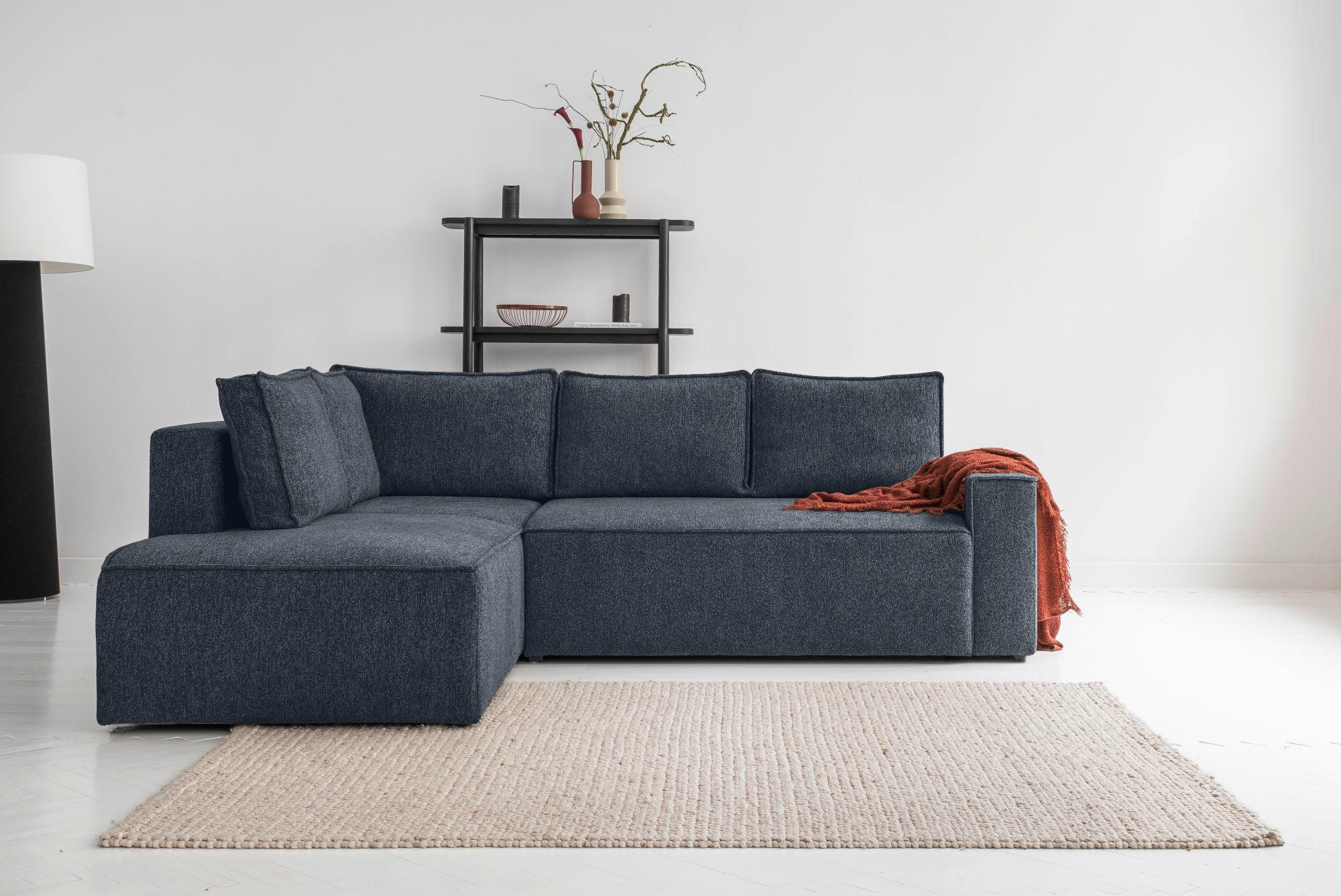 HÖRNSOFFA i mörkblå  - vit/grå, Design, textil/plast (194/246cm) - MID.YOU